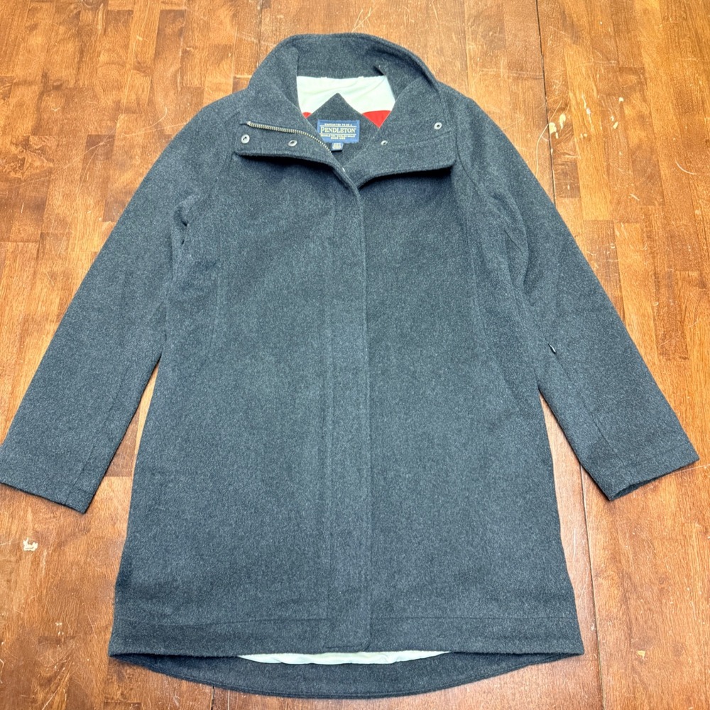 Pendleton Wool Campbell Car Coat Women Small Grey Glacier Park‎ Stripe Lining